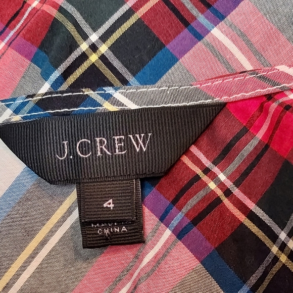 J. Crew Plaid Ribbon Shoulder Sleeveless Blouse Top Size 4 - Picture 7 of 7